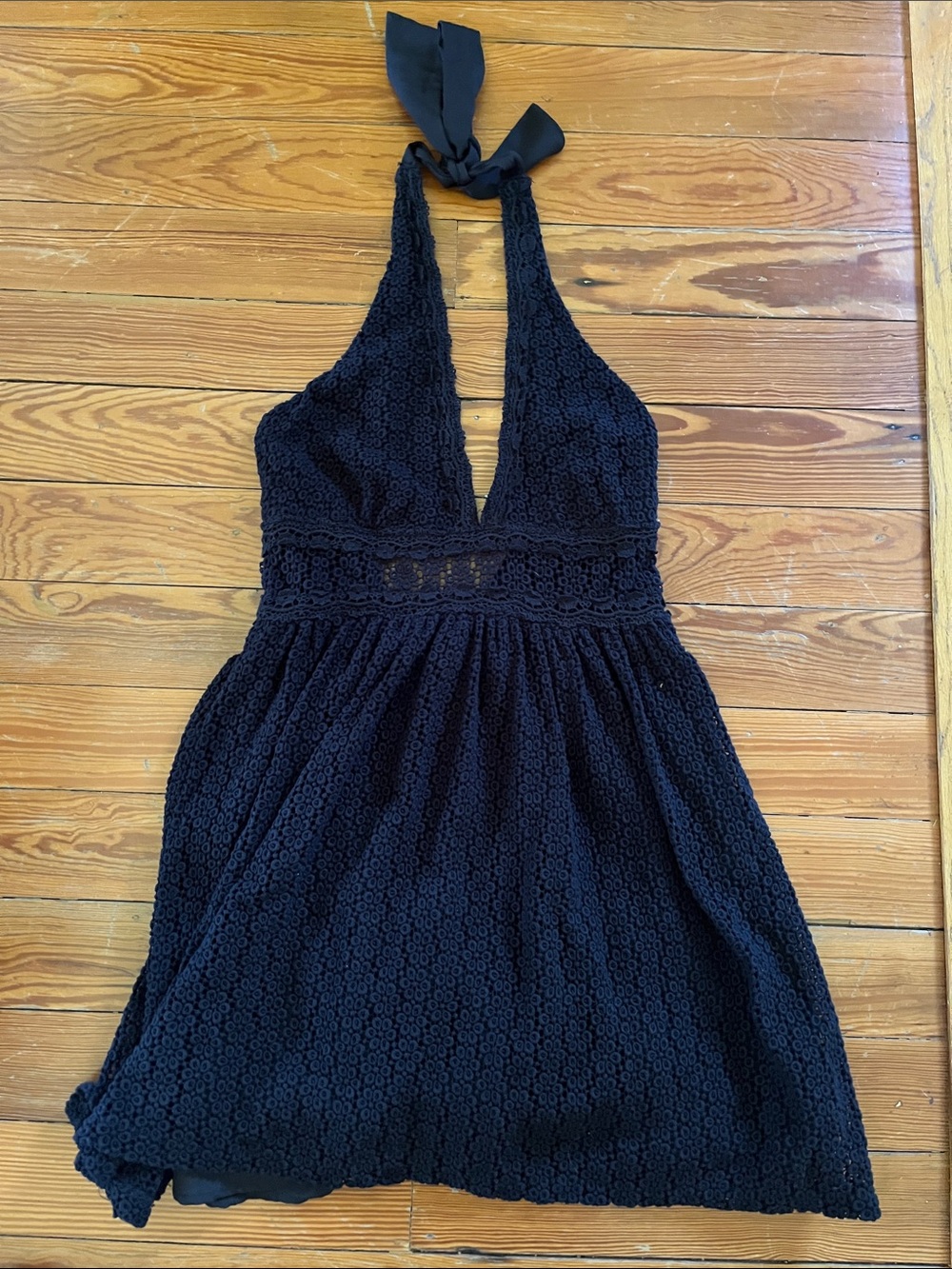 Free People So Sweetly Black Backless Halter Lace Mini Dress - Picture 5 of 5